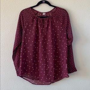 Old Navy sheer sz M long sleeve burgundy popover